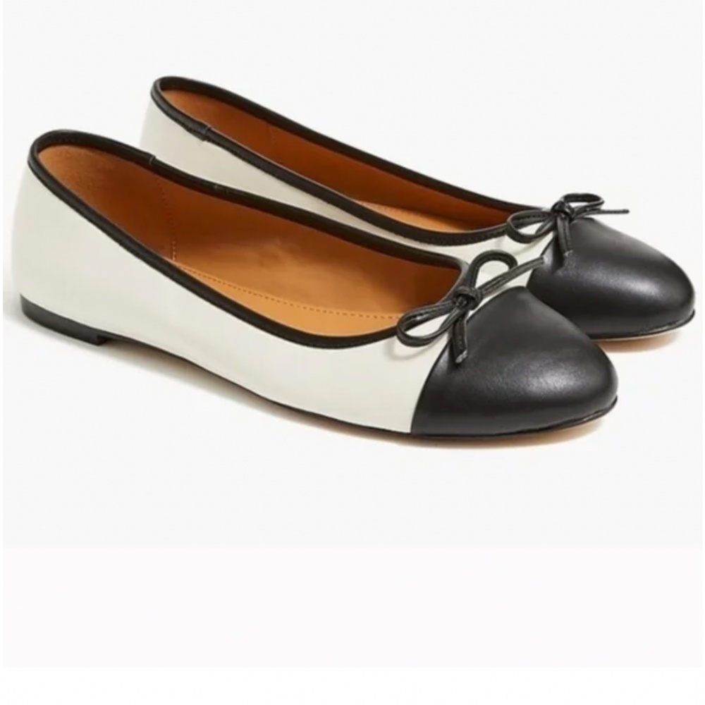 J Crew Captoe Ballet Flats Two Tone Colorblock Leather Ladylike Bow Shoes Size 6